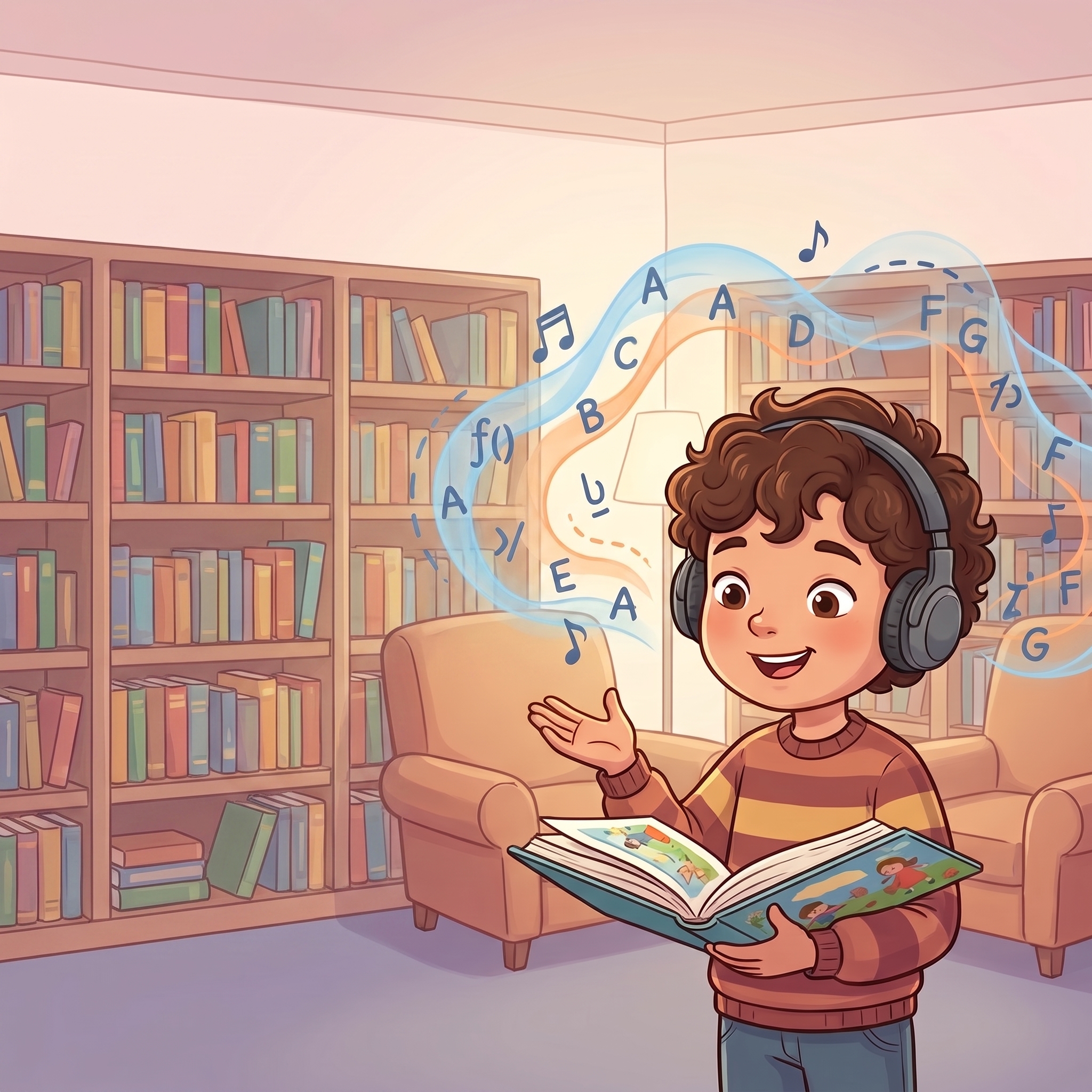 Child reading aloud confidently while practicing English pronunciation