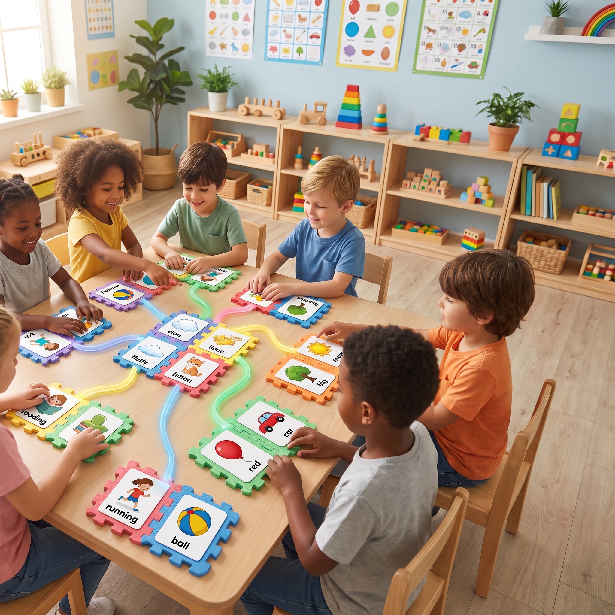Children learning natural English word combinations together
